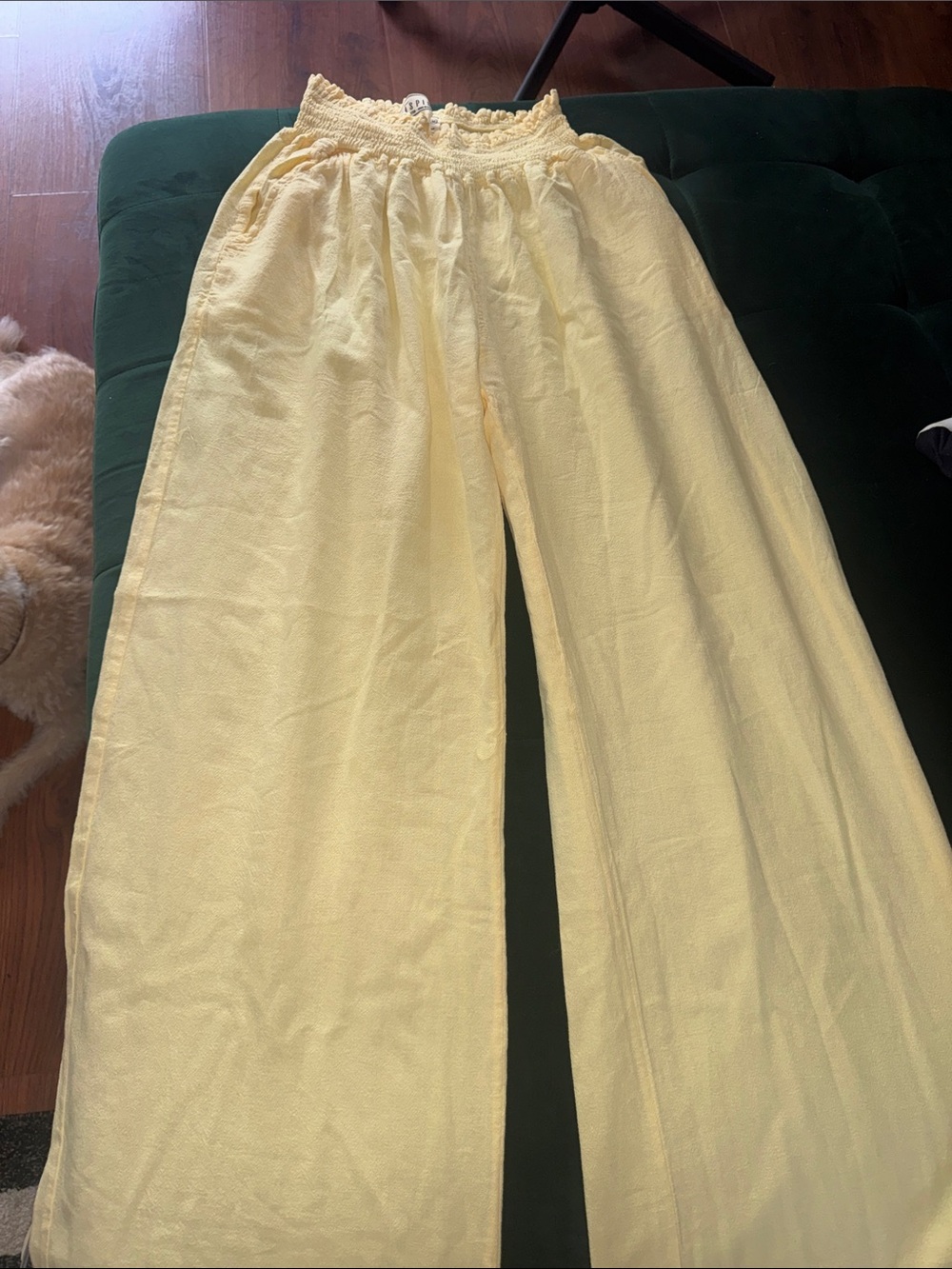 Smocked High-Waist Wide Leg Pants in Light Yellow Never worn!